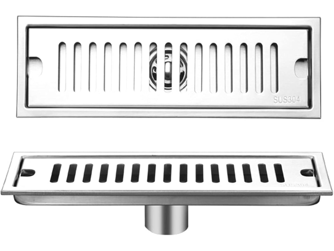 Ralo de Chão Retangular, Ralo de Chuveiro Longo Removível em Aço Inoxidável com Dupla Filtragem de 30 Cm para Banheiro, Cozinha e Varanda. AQUAFORGE