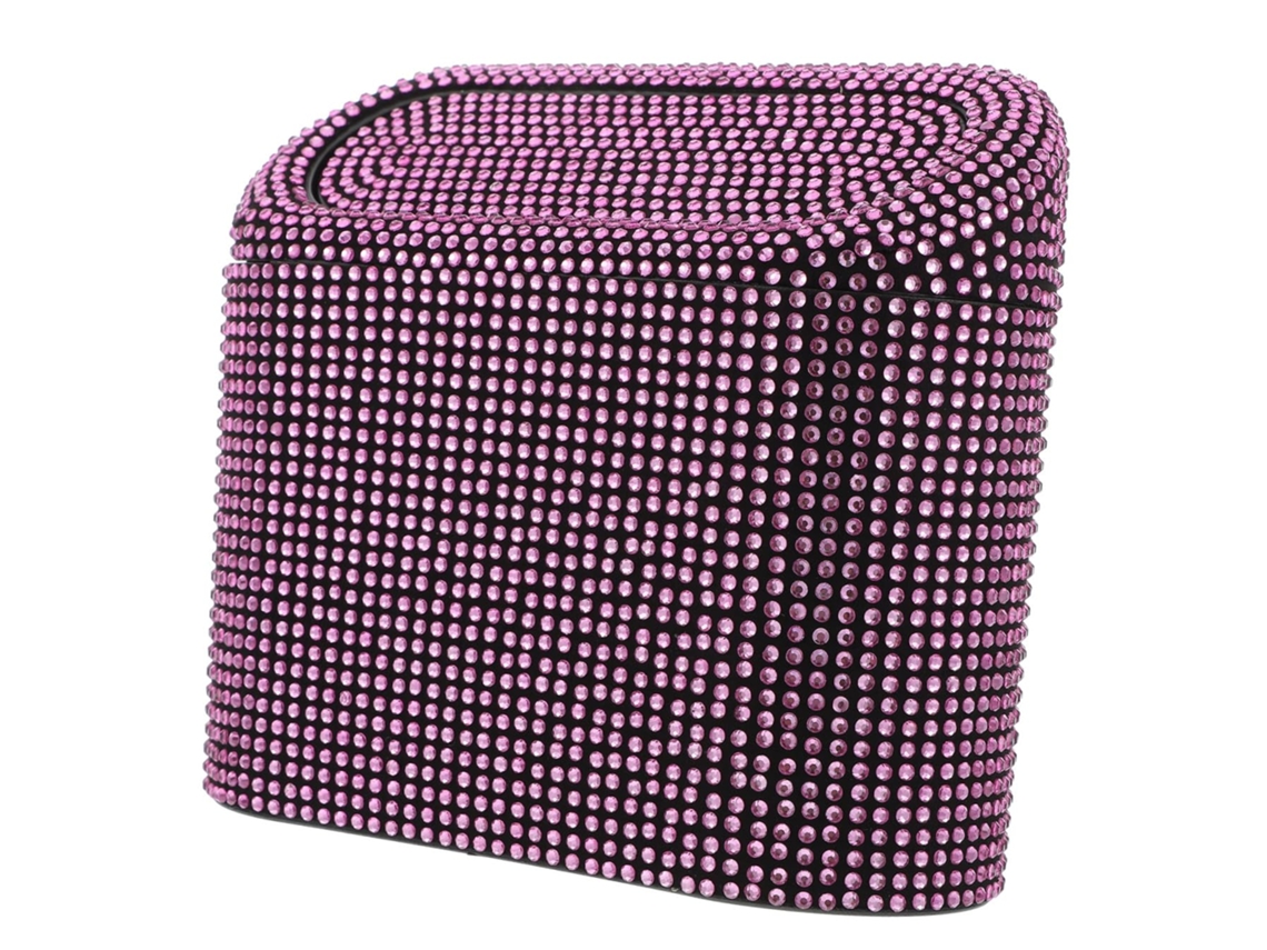 Tampa de carro compacta e brilhante em plástico com decoração de strass para organização.