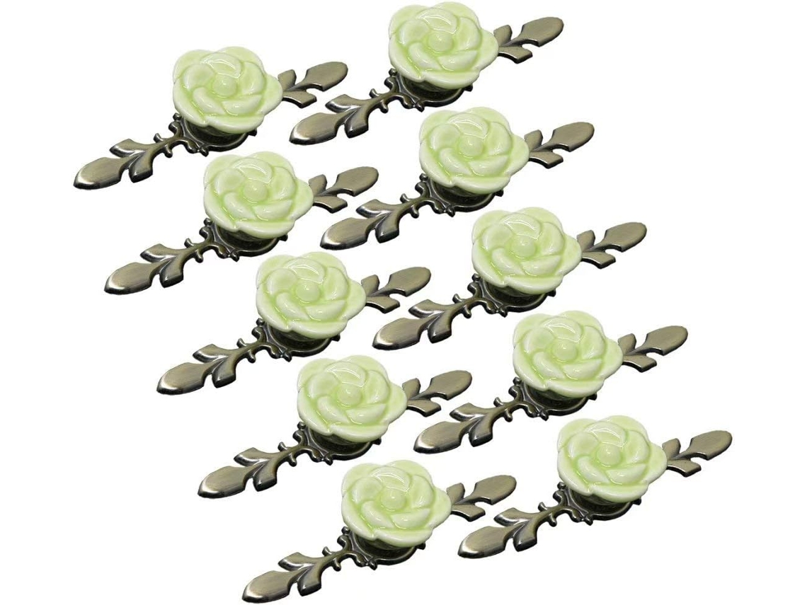 Conjunto De 10 Puxadores E Maçanetas Em Formato Rosa, Em Cerâmica Verde, Estilo Moderno, Para Armários E Gavetas Ideais