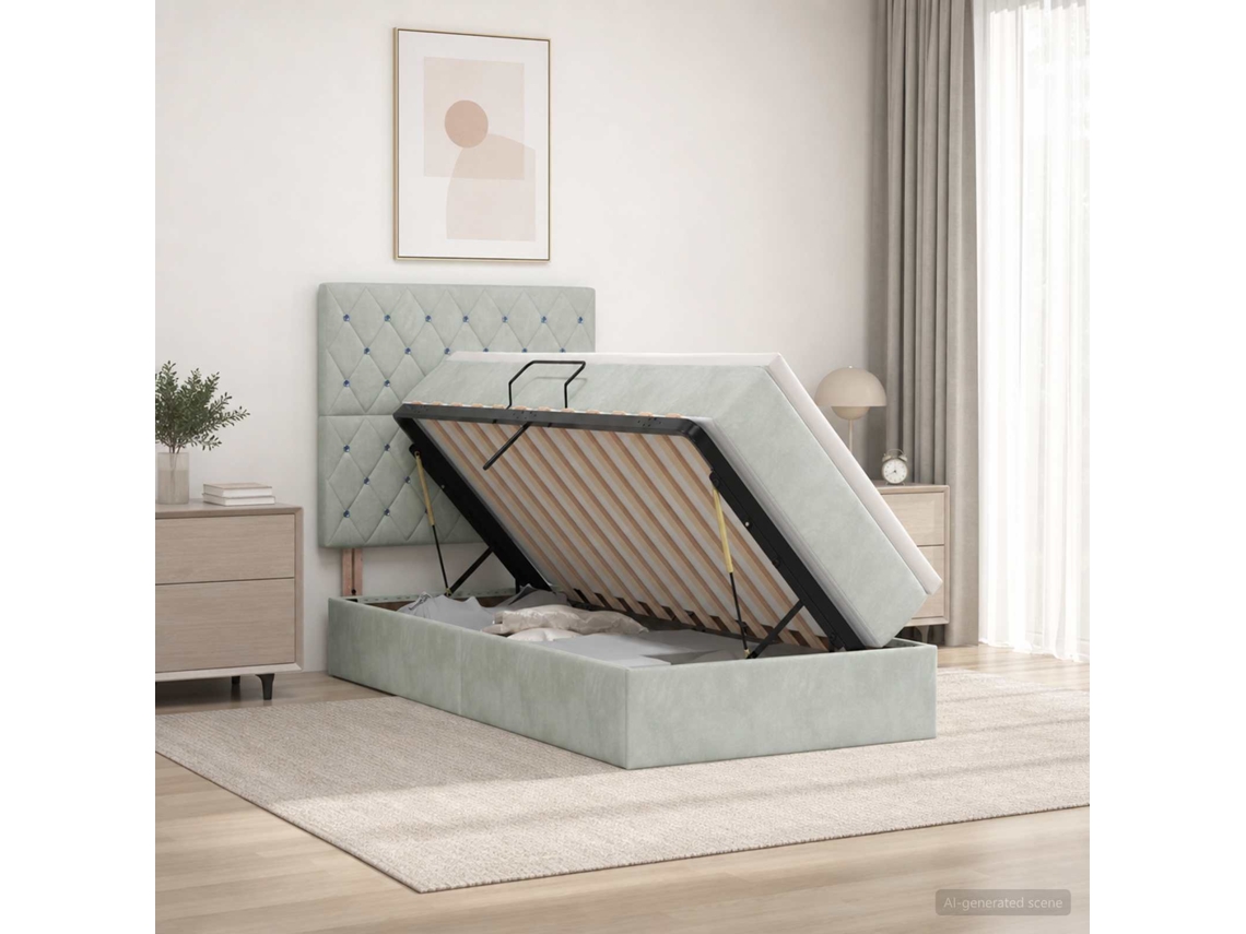 Vidaxl Cama De Armazenamento Led Com Colchão Cinzento-claro