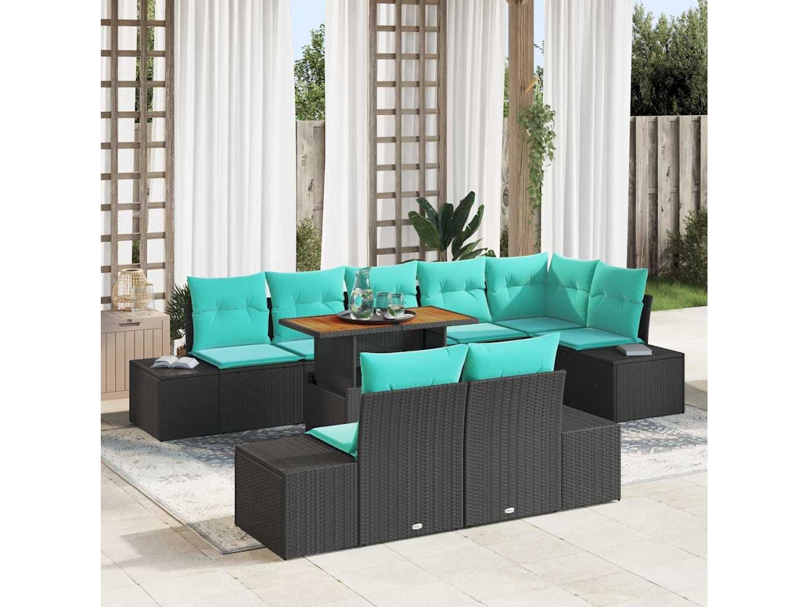 Vidaxl Conjunto De Sofá De Jardim 9 Unid. Preto Rattan Sintético