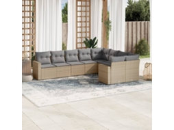 Conjunto de 9 Sofás para Jardim com Almofadas Vime Pe Bege Dkd Home Decor