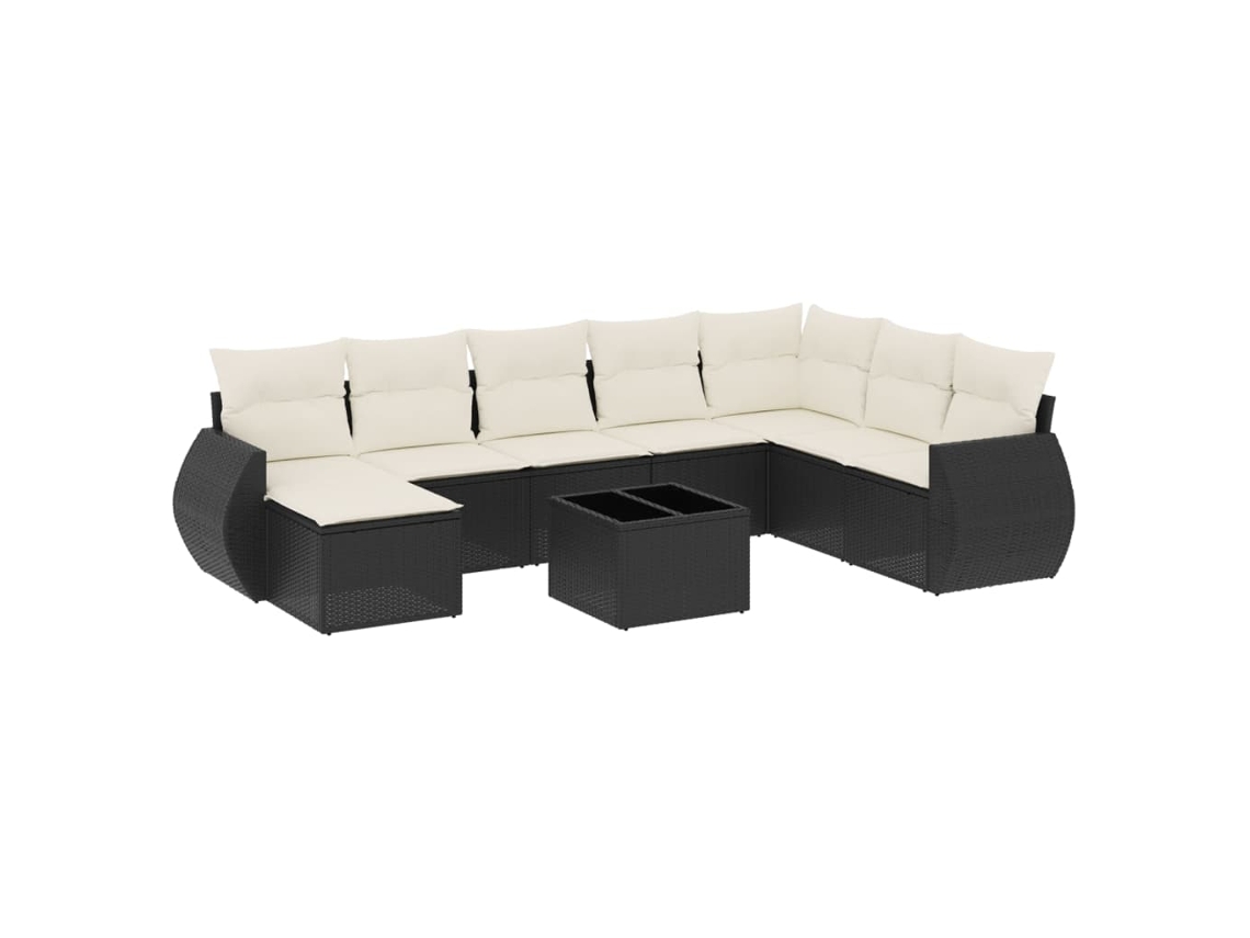 Maison Exclusive - 9 Pcs Conjunto De Sofás P/ Jardim C/ Almofadões Vime Pe Preto