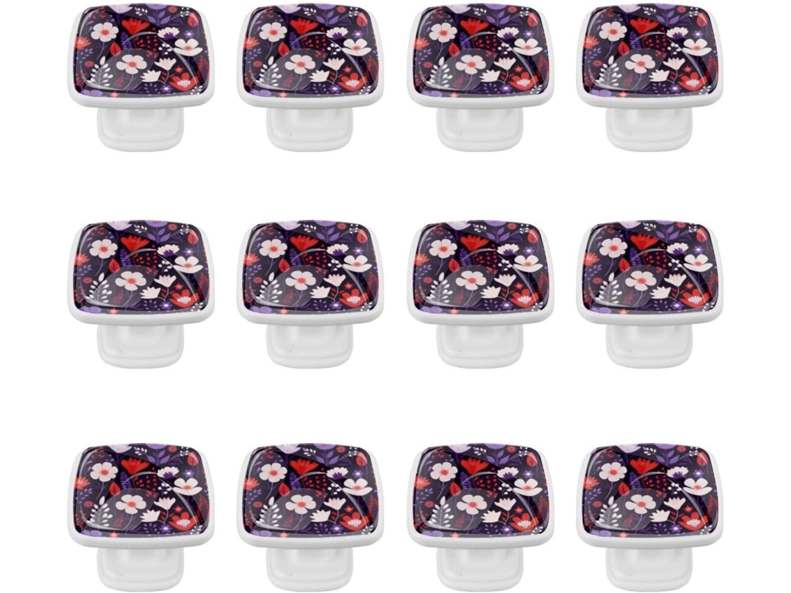 Puxadores Quadrados Para Gavetas De Cômoda, Puxadores Para Armários De Cozinha, 12 Peças, Lindo Design Floral De
