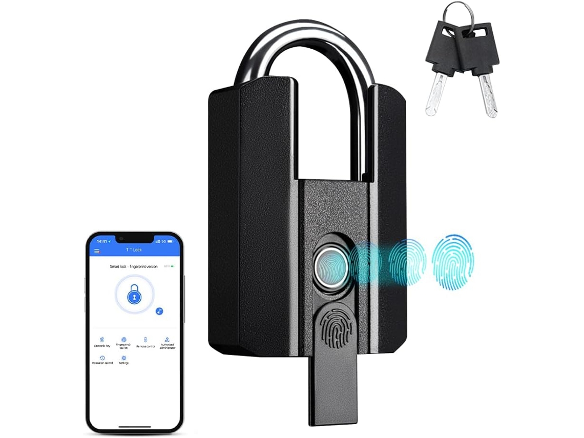 Cadeado Biométrico Com Chave Reserva Recarregável Via Usb, Desbloqueio Por Aplicativo, Bluetooth, Classificação Ip67,