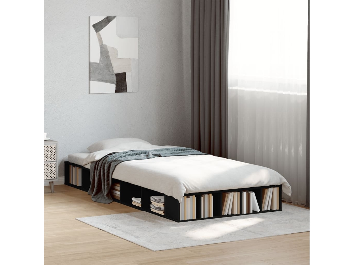 Estrutura De Cama 75x190 Cm Derivados De Madeira Preto