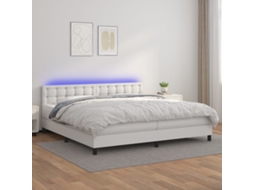 Vidaxl Cama Box Spring C/colchão/led 200x200cm Couro Artificial Branco