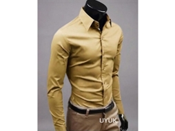 2026 camisas de Lujo para Hombre Slim Fit Cuello Redondo Manga Larga Casual Formal Algodón XL Caqui