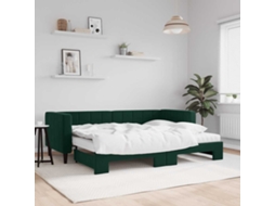 Vidaxl Sofá-cama C/ Gavetão E Colchões 80x200cm Veludo Verde-escuro