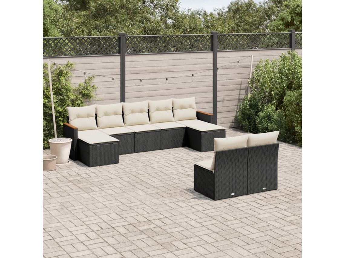 Vidaxl 9 Pcs Conjunto De Sofás P/ Jardim C/ Almofadões Vime Pe Preto