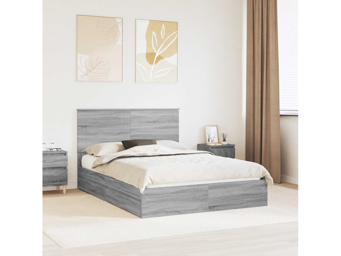Vidaxl Cama Com Armazenamento Com Gaveta Cinza Sonoma 150 X 200 Cm
