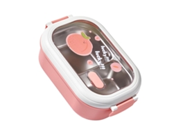 Caixa Almoço Criança - Bento Box - Recipiente Comida - Caixa Snacks - 22,5×14,5×8 Cm - Aço Inoxidável - Rosa