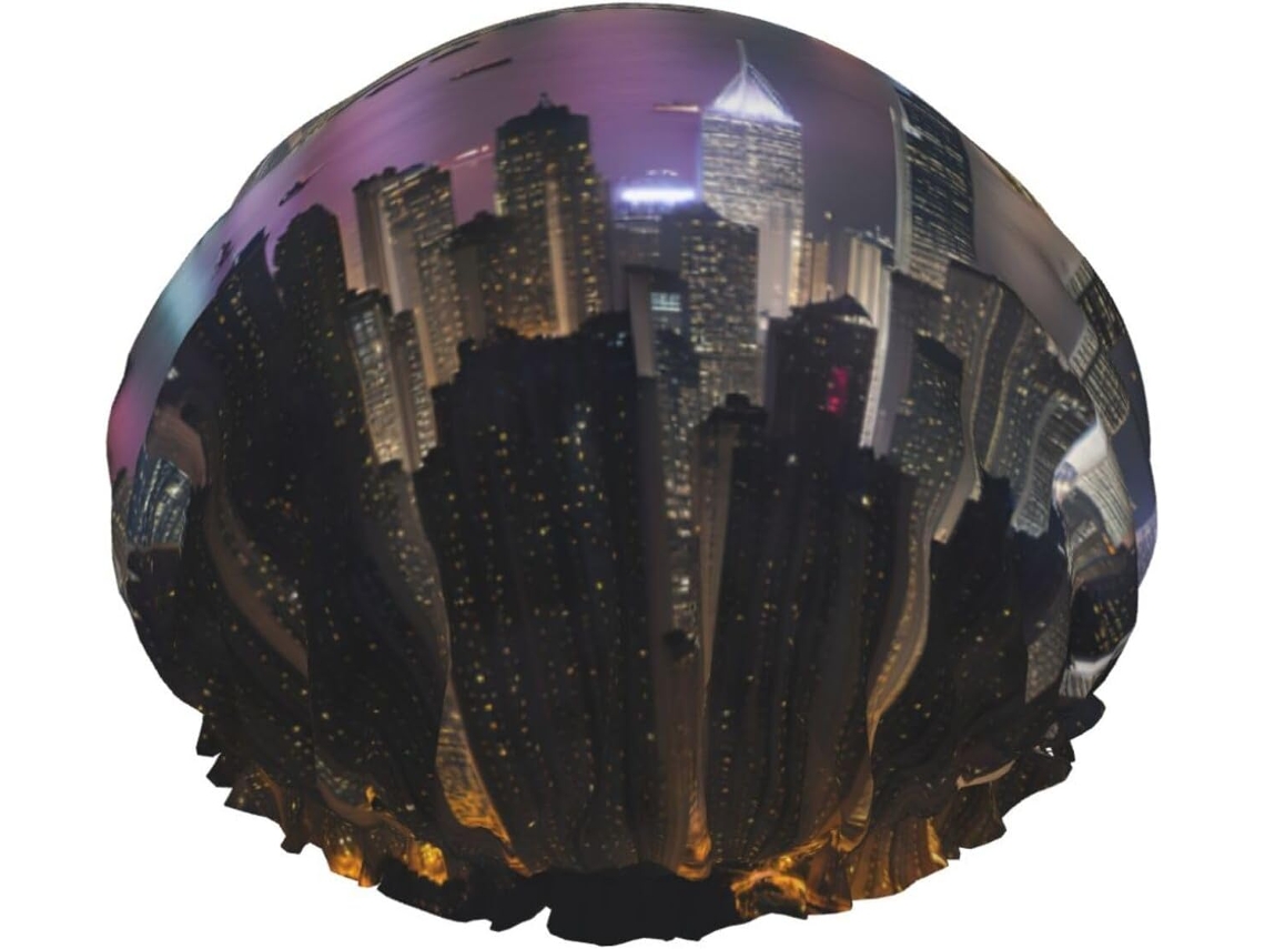 Touca De Banho Tamanho Único Para Homens E Mulheres – Dupla Camada Arejada Com Estampa Night Of View Hong Kong, Ideal