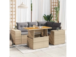 Vidaxl 5 Pcs Conjunto de Sofás P/ Jardim com Almofadões Vime Pe Bege