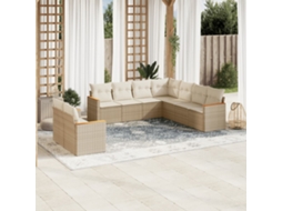 Vidaxl 9 Pcs Conjunto De Sofás P/ Jardim Com Almofadões Vime Pe Bege