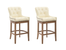 Conjunto de 2 bancos de bar Lakewood em pele genuína creme/antigo claro CLP