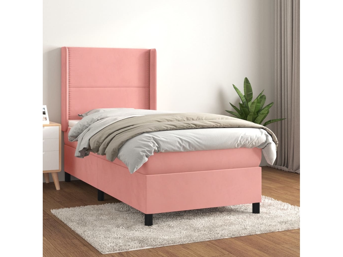 Vidaxl Cama Com Molas/colchão 80x200 Cm Veludo Rosa