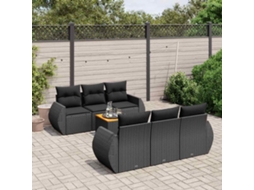 Vidaxl 7 Pcs Conjunto De Sofás P/ Jardim C/ Almofadões Vime Pe Preto
