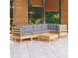 Conjunto Lounge Jardim 6 Peças C/ Almofadões Cinza Pinho Dkd Home Decor