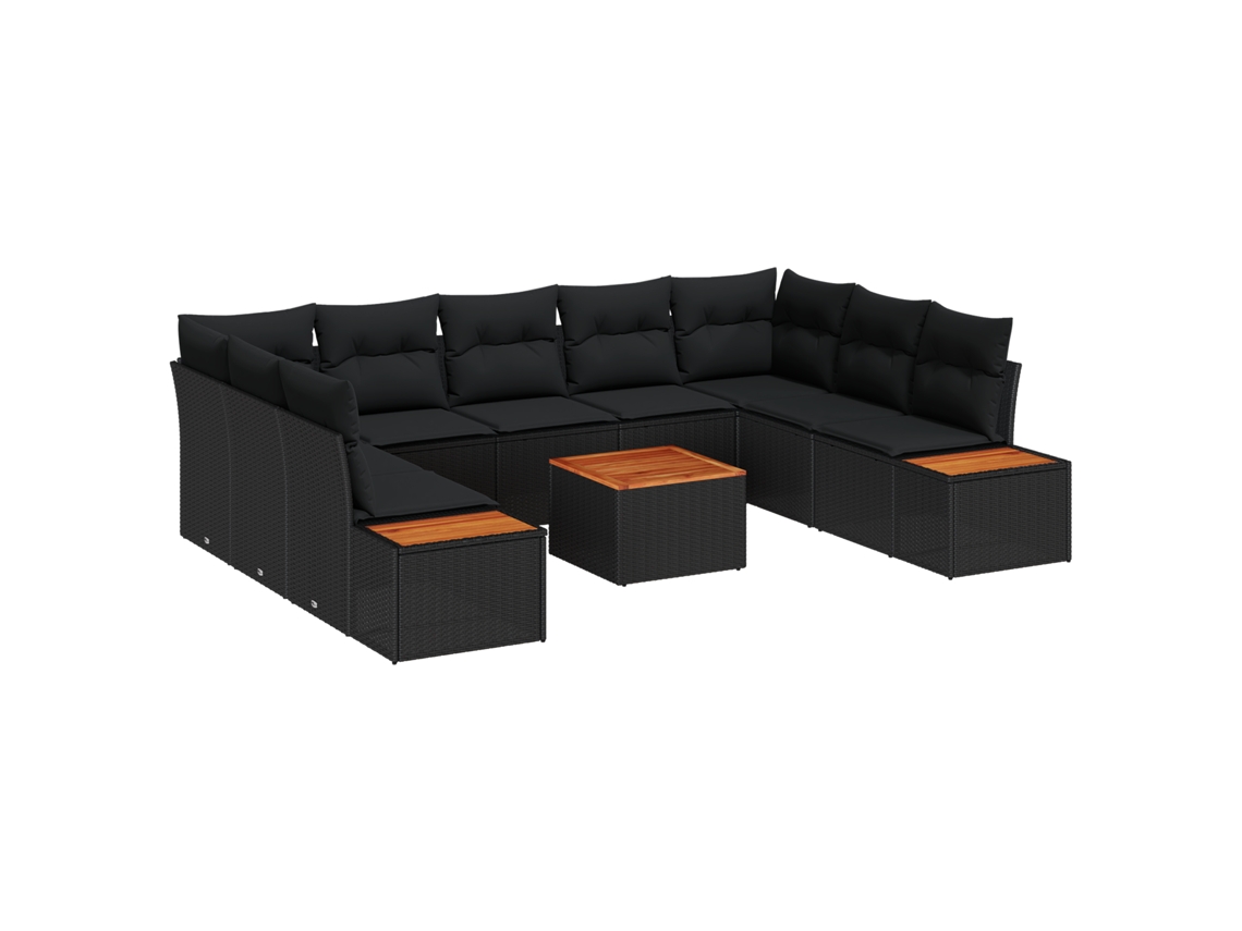 Conjunto 5 Sofá Exterior Vidaxl Preto Vime Pe (289 X 209 X 85 Cm)