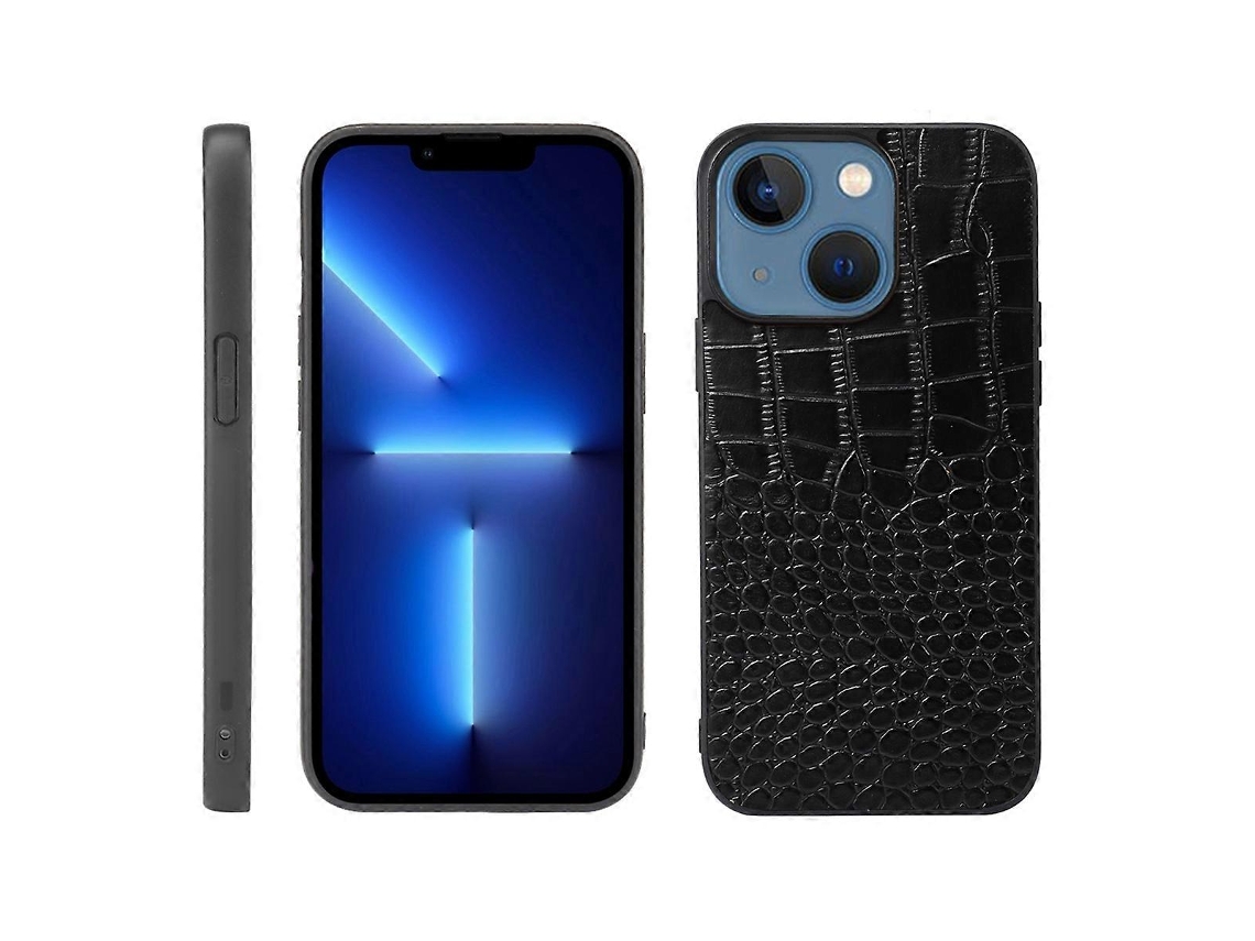 Capa De Couro De Vaca Com Camada Superior De Crocodilo Para Iphone 13, Preta
