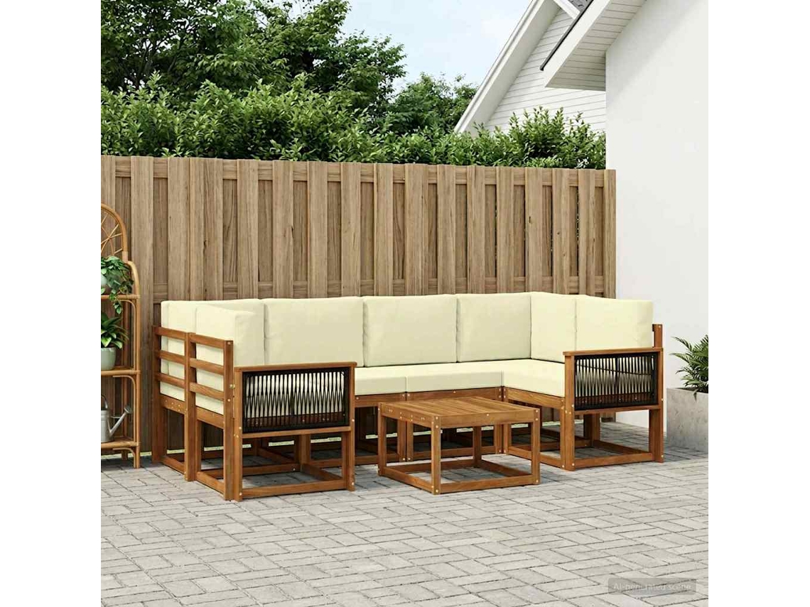 Vidaxl Conjunto De Sofás Para Exterior 5 Pcs Natural E Creme