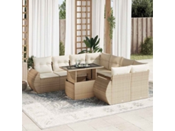Vidaxl 9 Pcs Conjunto de Sofás P/ Jardim com Almofadões Vime Pe Bege
