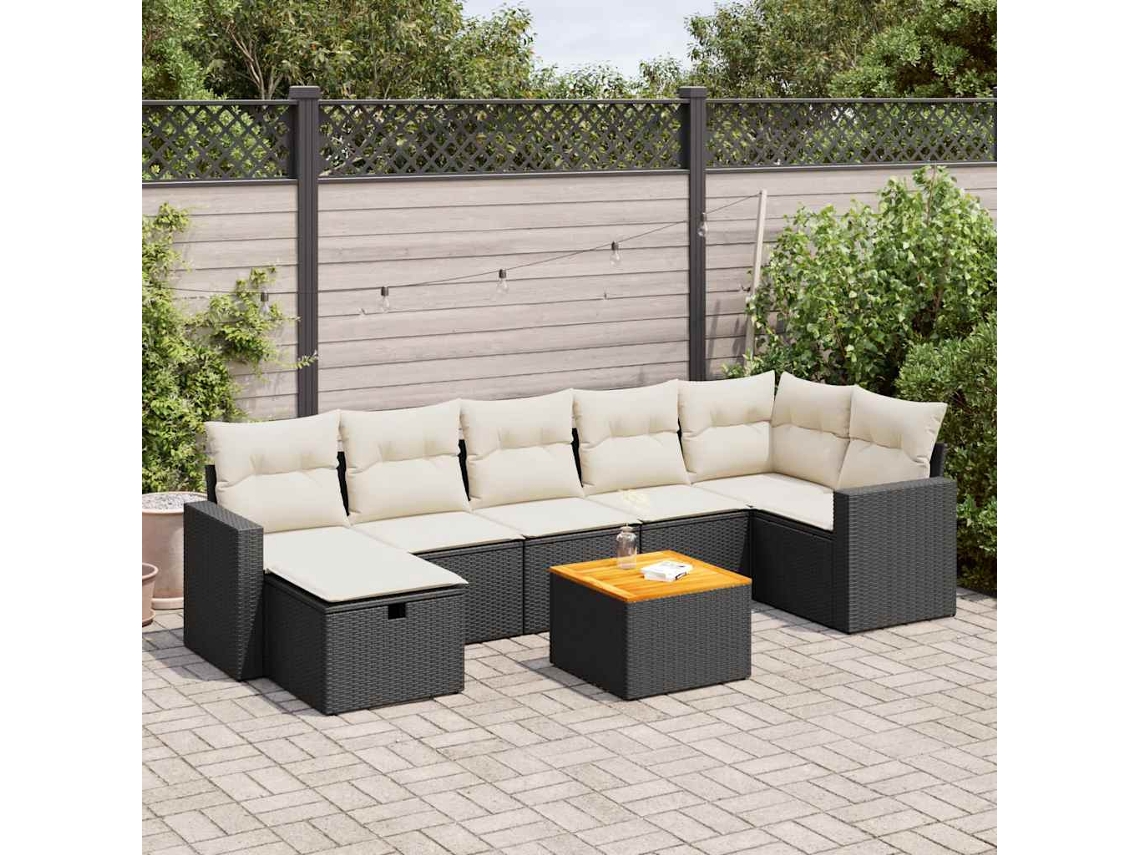 Vidaxl 8 Pcs Conjunto Sofás De Jardim Com Almofadões Vime Pe Preto