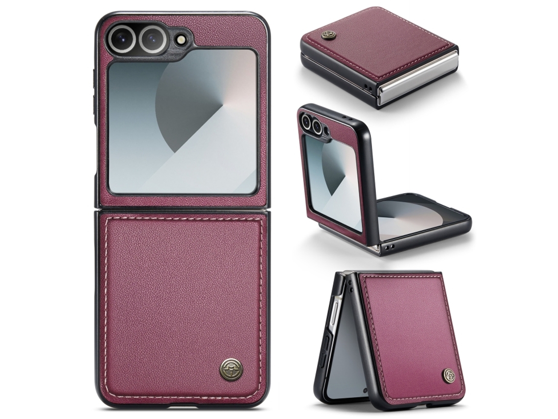 Capa Para Samsung Galaxy Z Flip6 5g Borboleta Fivela Litchi Textura De Telefone De Couro Rfid Antirroubo Vinho Vermelho