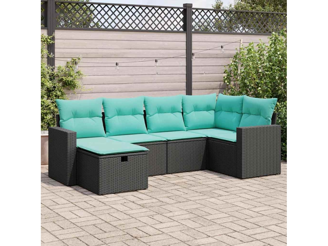 Vidaxl 6 Pcs Conjunto Sofás De Jardim C/ Almofadões Vime Pe Preto