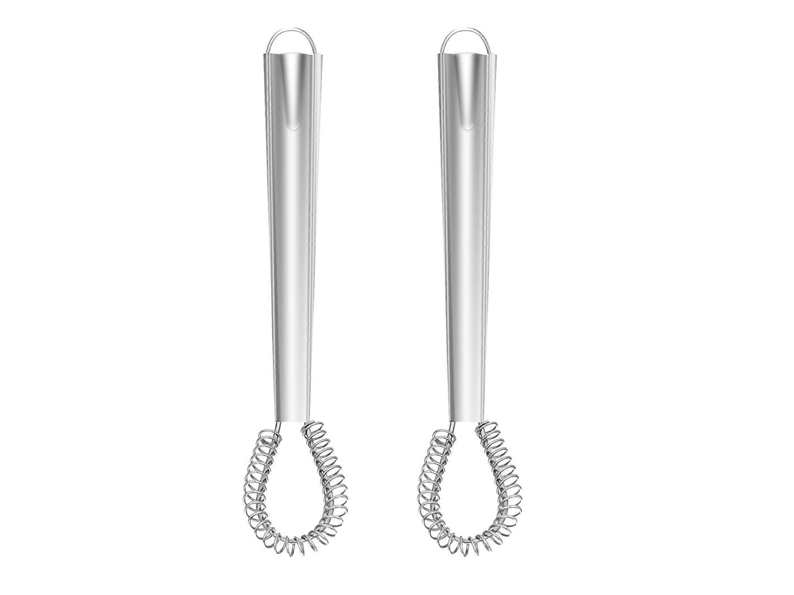 2 Peças de Batedor de Silicone e Aço Inoxidável Mini Resistente Ao Calor para Ovos, Molhos e Café