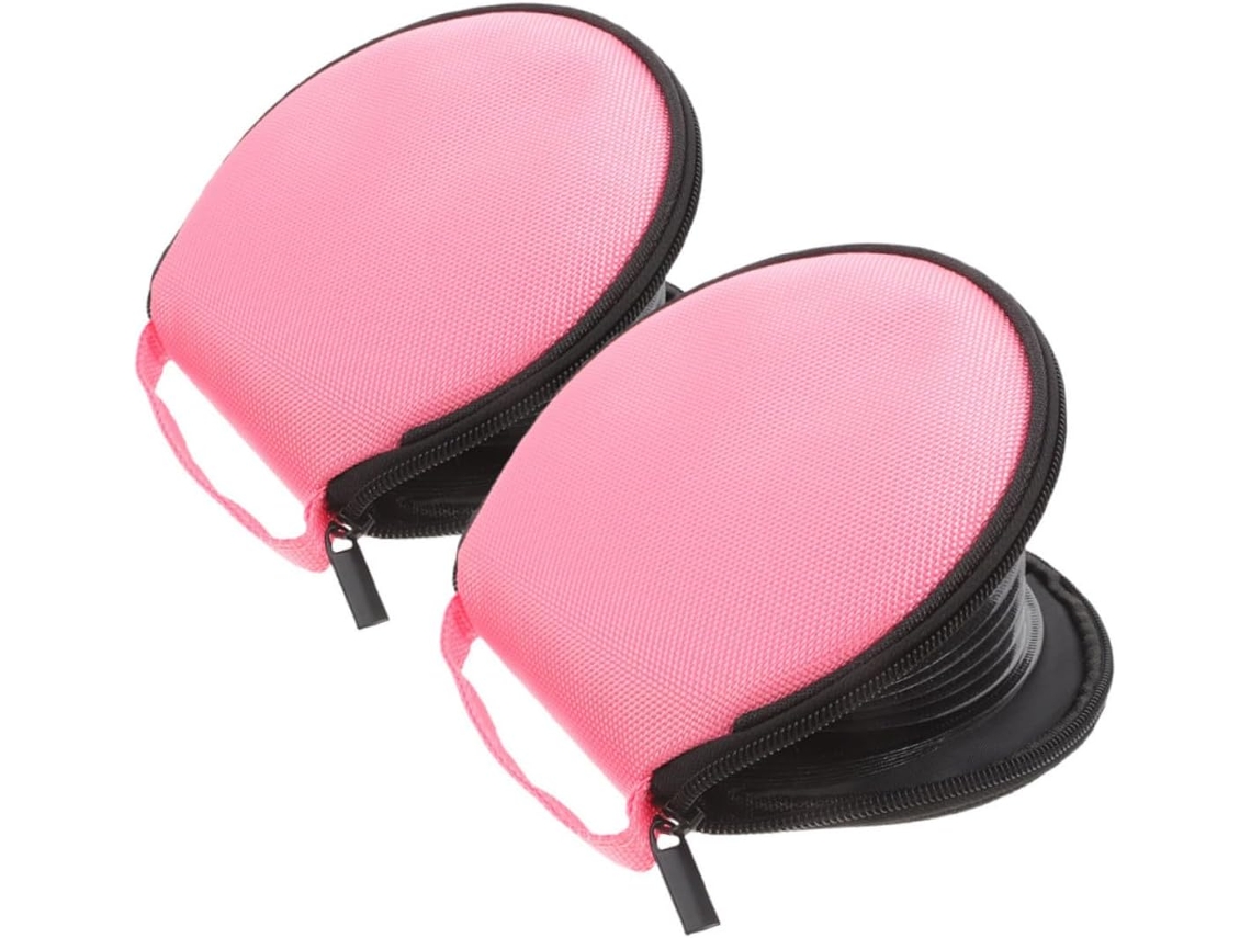 Conjunto De 2 Estojos Redondos Rosa Para Cd/dvd Em Tecido Oxford.