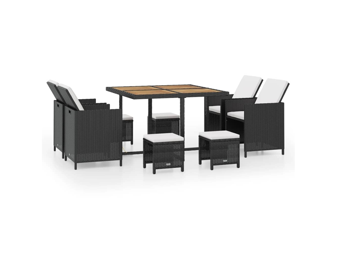 Maison Exclusive - 9 Pcs Conjunto Jantar P/ Exterior Vime E Madeira Acácia Preto