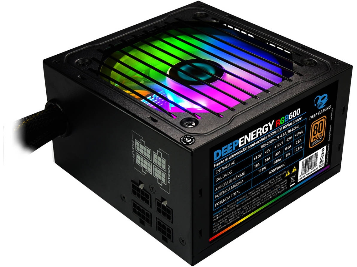 Fonte de Alimentação COOLBOX DeepEnergy RGB600 (600 W - ATX - Preto)