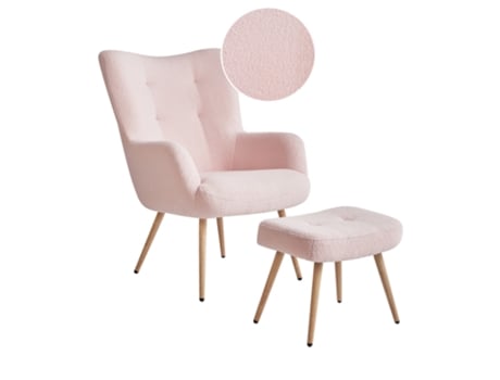 Poltrona Com Braços Beliani Vejle De Bouclé Rosa 73x78x93