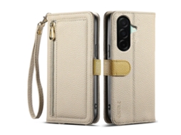 Capa Tkdaddy Eseble E11 Para Samsung Galaxy A36 5g Com Zíper E Bolso, Capa De Couro Com Textura De Lichia, Espelho E Alça De Pulso, Cáqui