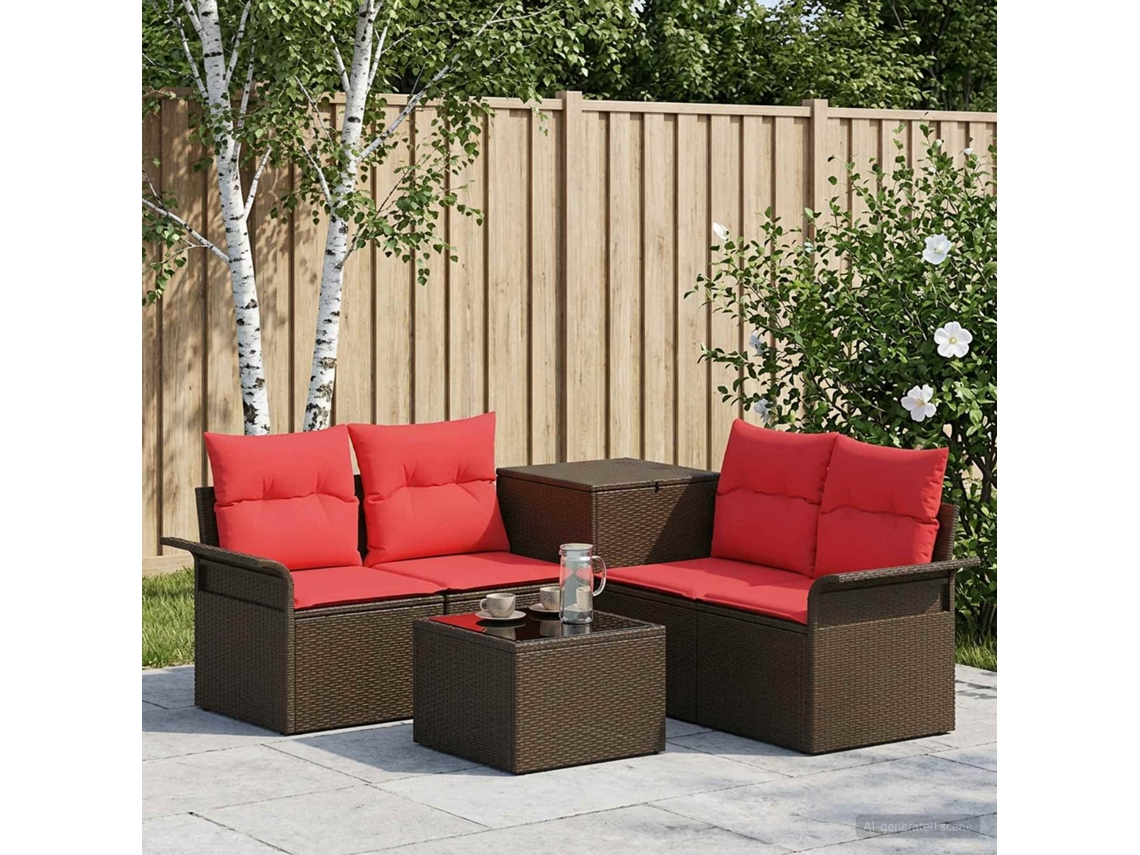 Vidaxl Conjunto De Sofás 6 Unid. 4-número De Lugares Marrom E Vermelho
