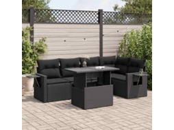 Vidaxl 6 Pcs Conjunto Sofás De Jardim C/ Almofadões Vime Pe Preto