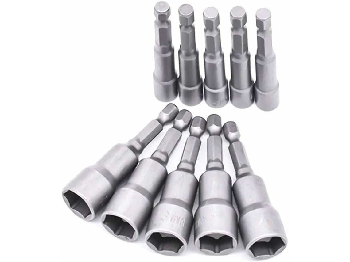 Conjunto De 10 Soquetes Para Chave Fenda 6 A 19 Mm - Adaptador Bits Hexagonal Aparafusadora Manual, Elétrica E Soquete (aço Cromo -aquaforge