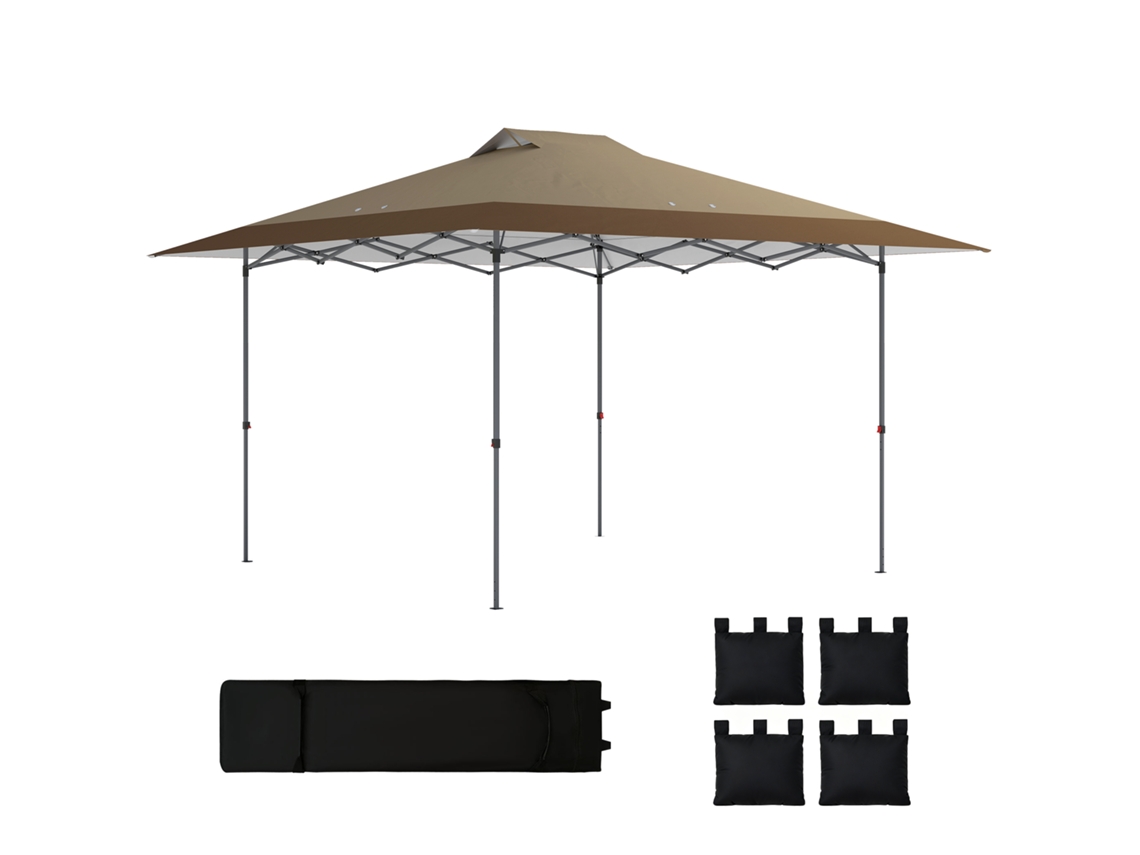 Barraca Dobrável Pop up 4x4 M com Trava Central Upf50+ Sacos de Areia Ajustáveis de Altura e Bolsa com Rodas Bege e Café Ge