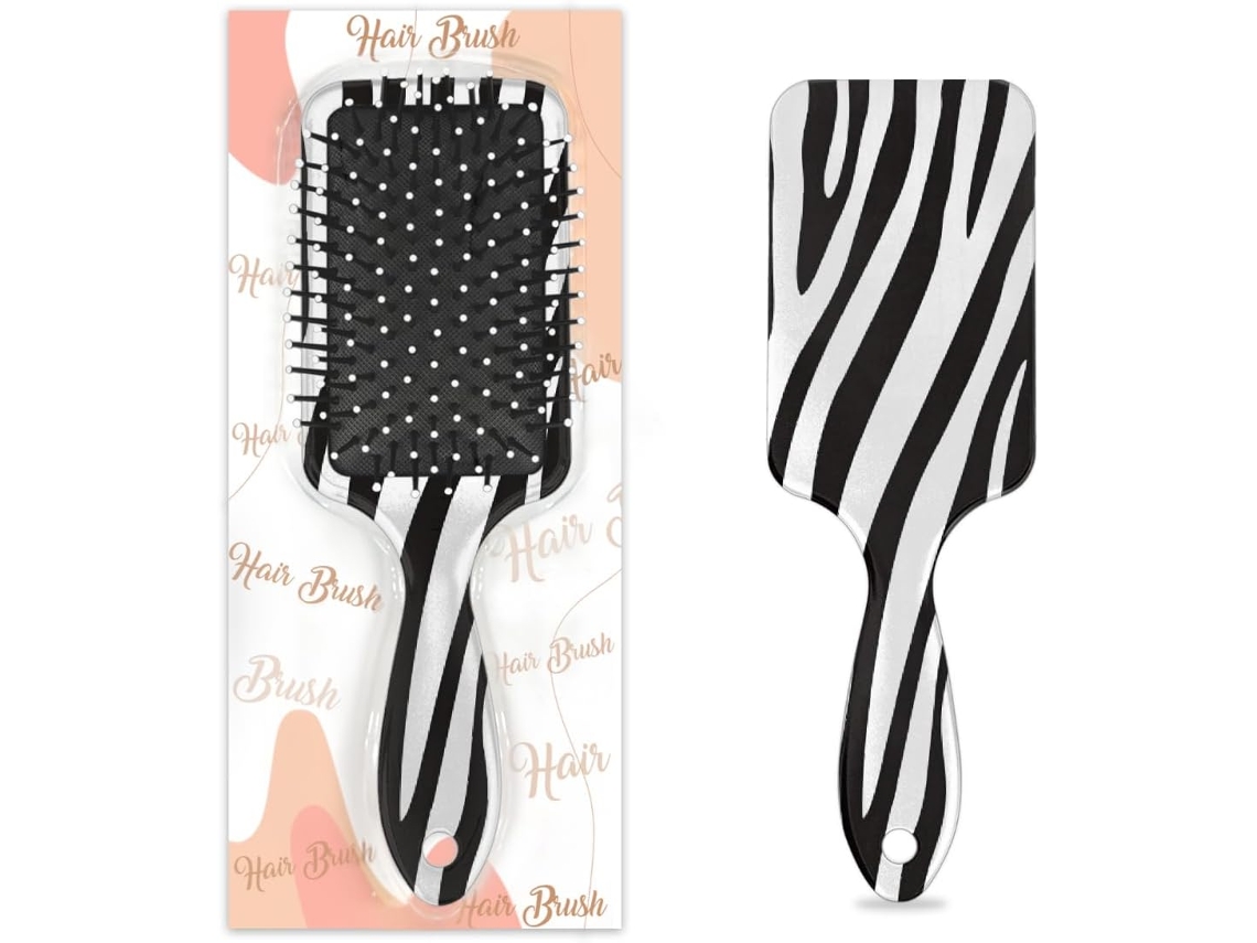 Escova Desembaraçadora Para Cabelos Molhados E Secos, Com Estampa De Zebra Em Preto E Branco, Pente Com Almofada De Ar