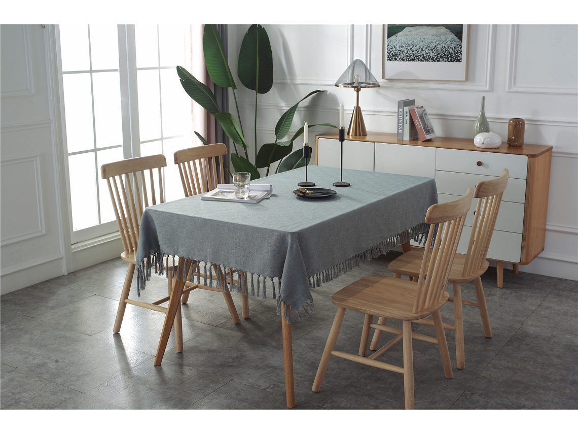 Toalha de Mesa Retangular com Franjas, Azul Escuro, 135 X 200 Cm DUREFORWARD