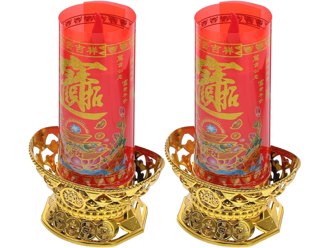 Conjunto de 2 Pequenas Velas Elétricas de Led Sem Chama em Formato de Yuanbao. SFUSHOS