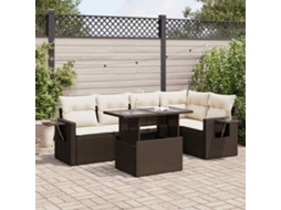 Vidaxl 6 Pcs Conjunto De Sofás Jardim C/ Almofadões Vime Pe Castanho