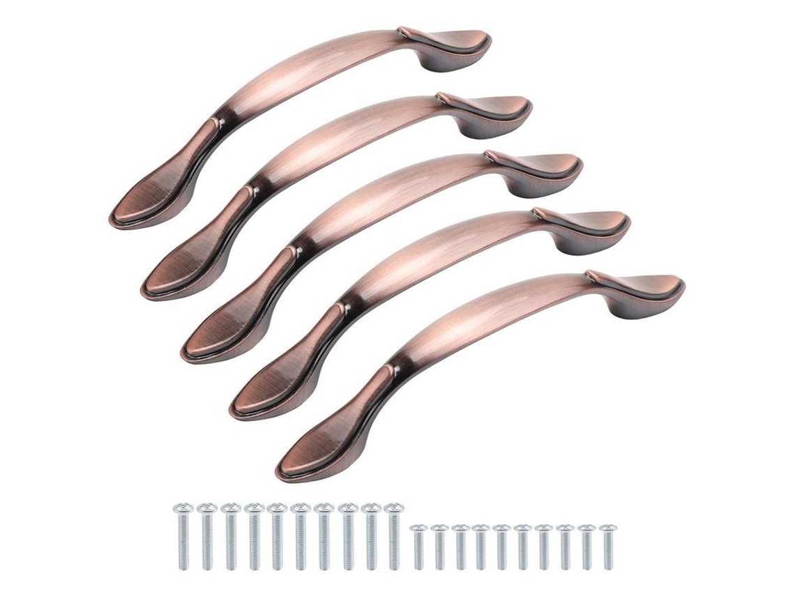 2026 10 Tiradores de Armário Vintage, Aço Zinco, Bronze Vermelho, 13cm, Distância de Furos 96mm