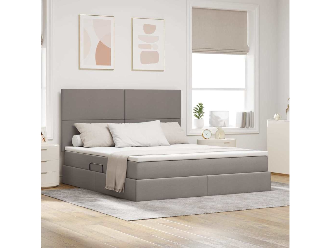 Vidaxl Cama De Armazenamento Led Com Colchão Cinzento-acastanhado