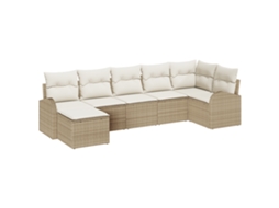 Conjunto 7 Conjunto De Sofá De Jardim Vidaxl Bege Vime Pe (289 X 124 X 85 Cm)