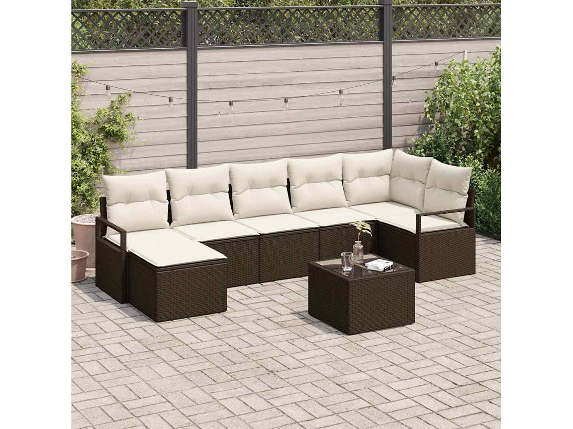 Vidaxl Conjunto De Sofás 8 Unid. Marrom E Creme Vime Pe