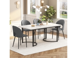 Conjunto de Mesa e Cadeiras 140×80 Cm com Mesa Moderna e 4 Cadeiras de Veludo Cinzento NOVELA
