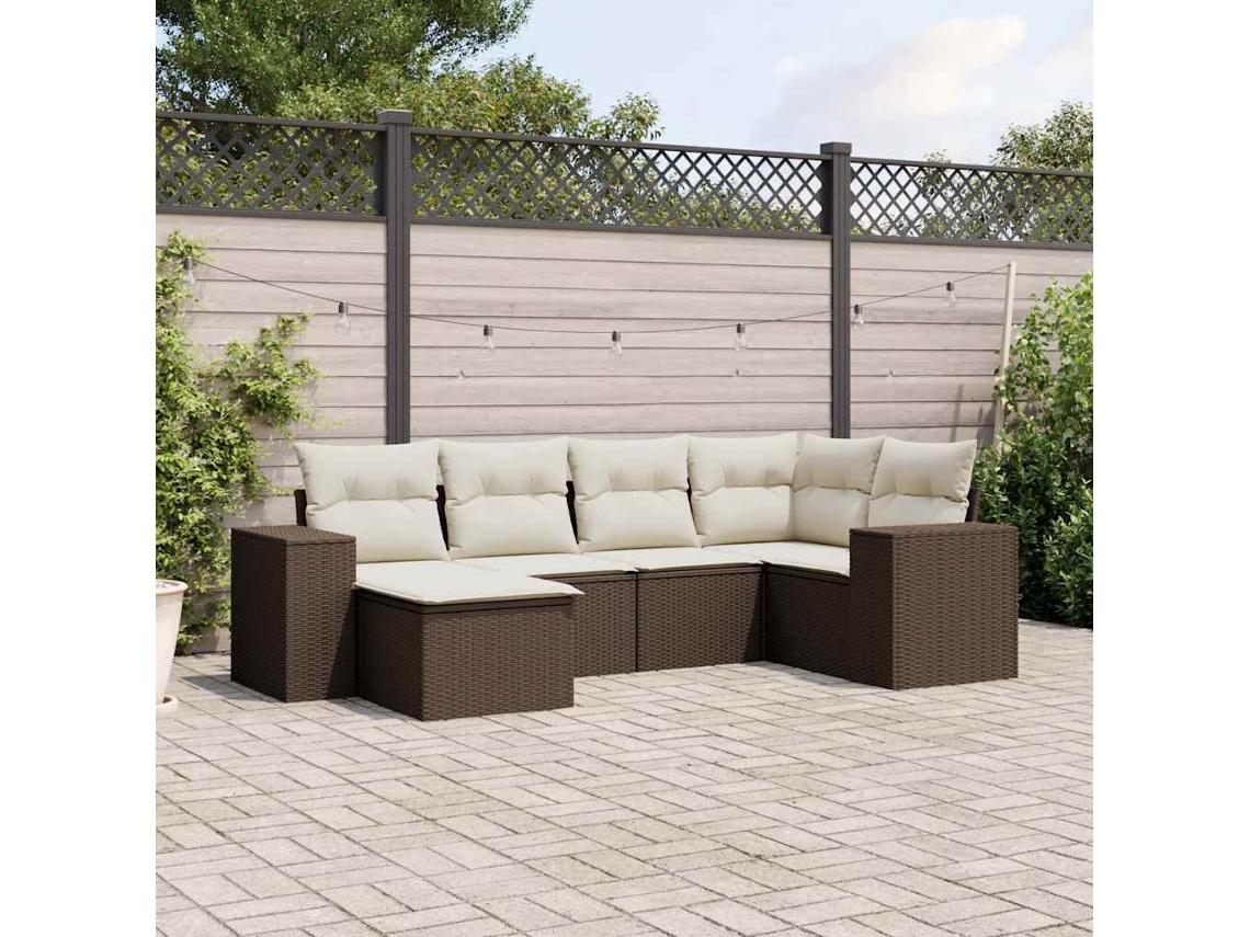 Vidaxl 6 Pcs Conjunto De Sofás Jardim C/ Almofadões Vime Pe Castanho